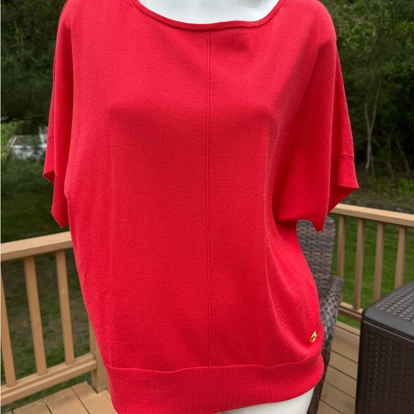 Michael Kors Women's Short Sleeve Red Top Size Large Gold logo detail - Picture 2 of 8